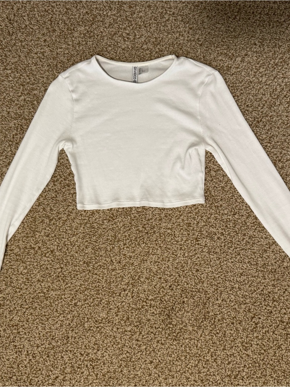 Divided White Fitted Long-Sleeve Ribbed Crop Top